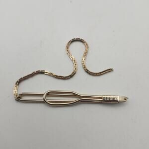 Vintage Swank Tie Bar Clip w Safety Chain Gold Tone Mid Century Mens Accessory